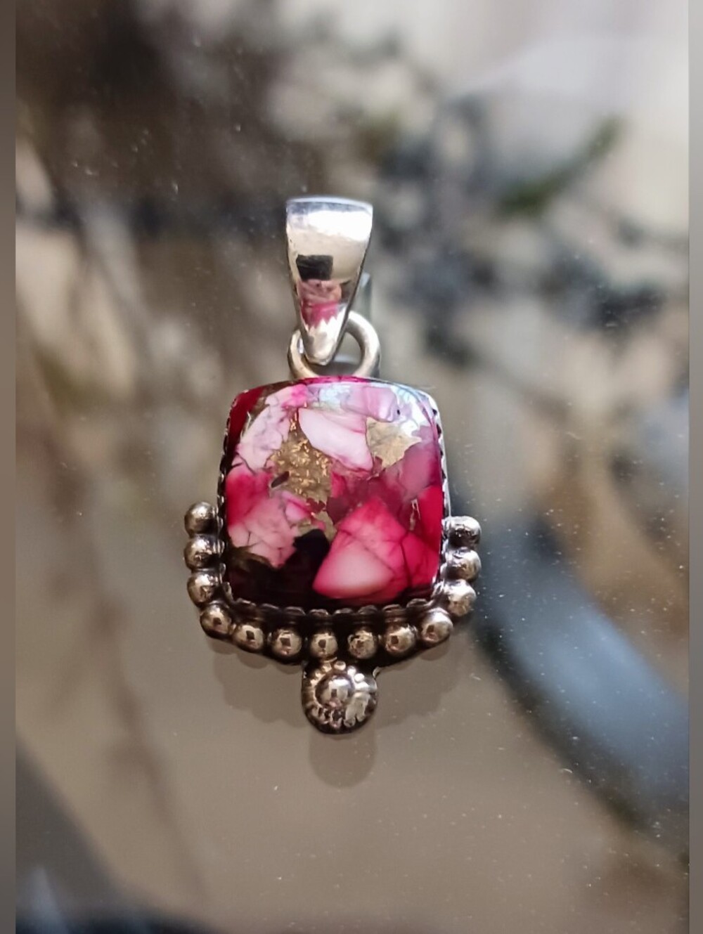 Kingman Red Rose Dahlia 925 Sterling Pendant, NWOT